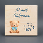 İsimli Ayıcık Pano – Erkek Bebek Ahşap Oda Dekoru, Kişiye Özel