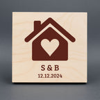 Ev & Kalp Minimal Ahşap Pano – Kişiye Özel